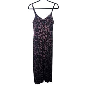 Vintage Burnout Velvet Maxi Slip Dress S* Black Mauve Silk Blend Floral 90s Goth
